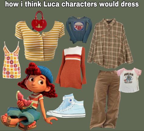 Luca Inspired Outfits, Julia From Luca Costume, Giulia Luca, Luca Concept Art Pixar, Alberto From Luca, Luca Movie, Disney Luca, Lucas Movie, Disney Fashion