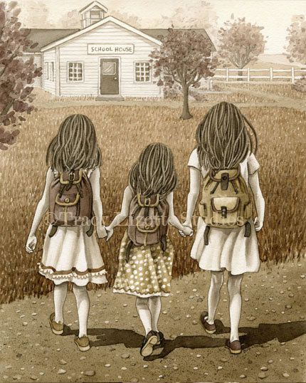 3 Sisters Walking to School Together Adorable!!!Do you want more Sisters Posts? Then just Re-Pin and Heart this pic! Walking To School, Sisters Drawing, Walk To School, Sisters Art, Love My Sister, Sisters Forever, Rain Rain, Three Sisters, Art Antique