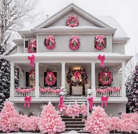 Pink Decorations, Dreaming Of A Pink Christmas, A Pink Christmas, Pink Xmas, Pink Christmas Decorations, Pink Holiday, Pink Winter, 12 December, Pink House