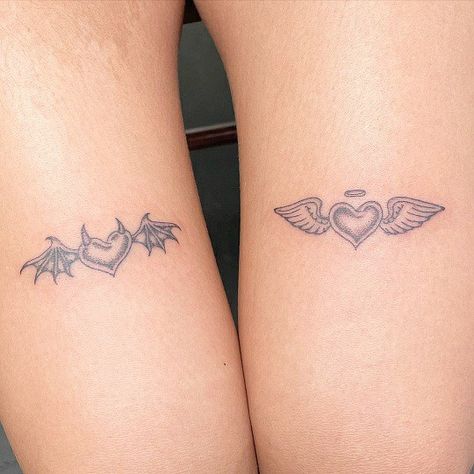 Women’s Matching Tattoos, Zwilling Tattoo, Maching Tattoos, Cute Matching Tattoos, Matching Friend Tattoos, Small Matching Tattoos, Bestie Tattoo, Devil Tattoo, Inspiration Tattoos