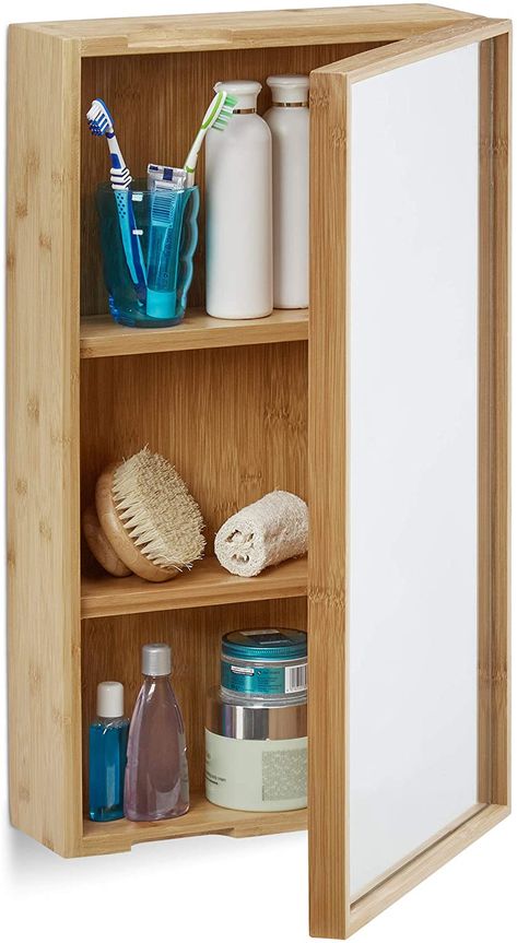 Cupboard With Mirror, Bamboo Cabinets, Bathroom Cupboard, Wood Wall Bathroom, Free Standing Cabinets, Wall Mounted Bathroom Cabinets, Bathroom Tall Cabinet, Bamboo Mirror, Bamboo Bathroom