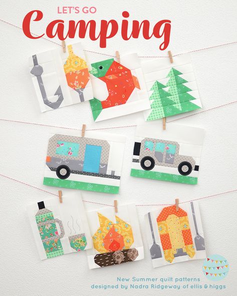 Quilt Camping Theme, Tent Quilt Block Pattern, Camper Quilt Block Pattern, Camping Quilt Blocks Free Pattern, Camping Quilt Block, Camping Themed Quilts, Camping Quilt Patterns Free, Fish Quilt Patterns Free, Camper Quilt Patterns Free