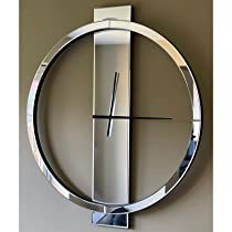 Check this out! Large Clocks Living Room, Large Mirrored Wall Clock, Bedroom Fireplace Decor, Large Round Wall Clock, Clock Living Room Decor, Wall Decor For Office, Silver Wall Clock, Large Wall Clocks, Round Wall Decor