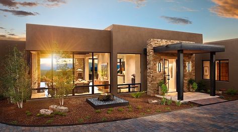 12 Adobe Revival House Ideas Modern Santa Fe Style Homes Exterior, Modern Desert House Exterior, Southwest Home Exterior, Southwestern Home Exterior, Modern Adobe House Exterior, Desert House Exterior, Desert House Plans, Adobe House Exterior, Sedona Homes