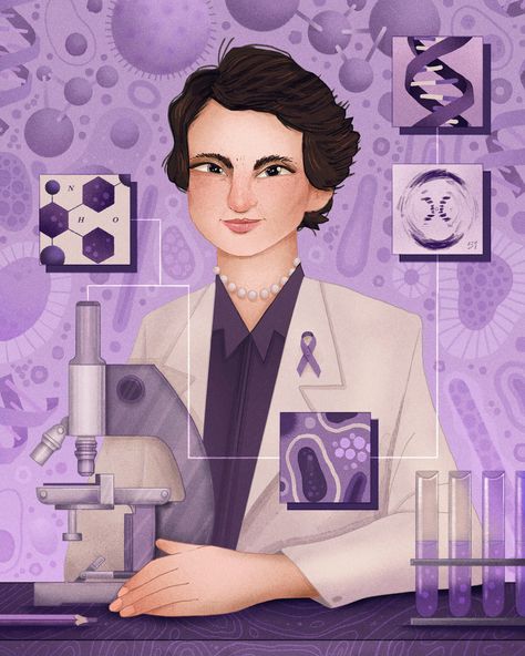 Rosalind Franklin | Feature Illustration on Behance Rosalind Franklin Art, Rosalind Franklin, Illustration Editorial, Science Rules, New Scientist, Molecular Structure, Science Jokes, Art Poster Design, Futuristic City