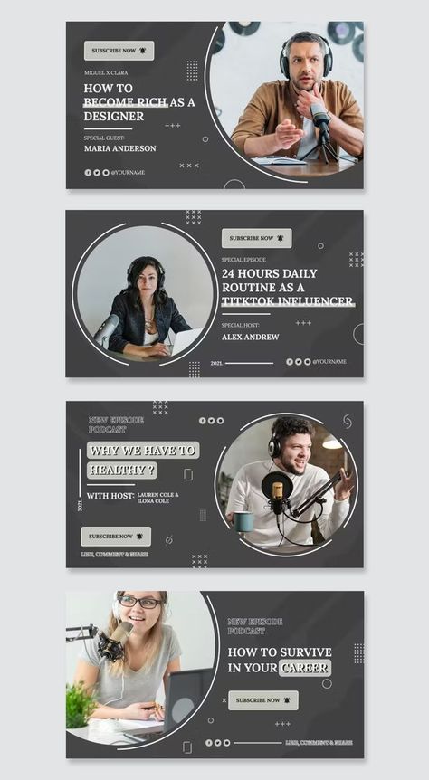 4 Podcast Youtube Thumbnail Templates PSD Youtube Thumbnail Template, Podcast Studio, Video Graphics, Youtube Thumbnails, Youtube Design, Youtube Channel Art, Thumbnail Design, Web Banner Design, Youtube Thumbnail