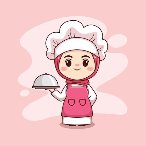 Cute and kawaii muslim female chef wearing hijab cartoon manga chibi vector character design Cooking Cartoon, Finger Cartoon, Chef Girl, Cartoon Chef, Wearing Hijab, Logo Online Shop, Logo Illustration Design, Cake Logo Design, Chef Wear