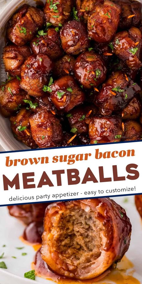 These bacon-wrapped brown sugar bbq meatballs are perfect for any party, and so easy to make! Frozen meatballs are thawed, wrapped in smoky bacon, coated in a spiced brown sugar mixture, tossed with bbq sauce and slow cooked to perfection. Plus, this recipe only has 5 ingredients! Incredible Appetizers, Meatball Dinner Ideas, Meatball Appetizer Recipes, Bacon Meatballs, Bacon Wrapped Meatballs, Easy Dinner Desserts, Crockpot Meatballs, The Chunky Chef, Flexitarian Recipes