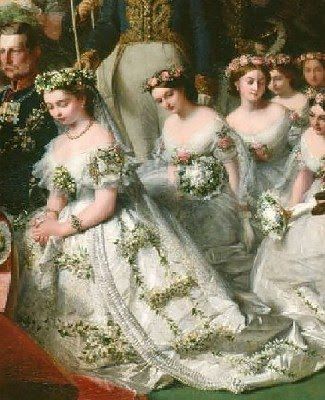 Detail of wedding of Princess Victoria the Princess Royal, eldest daughter of Queen Victoria, and Prince Friedrich Wilhelm of Prussia, the future Emperor and Empress of Germany Queen Victoria Wedding Dress, Queen Victoria Wedding, Victoria Wedding Dress, 1980s Wedding Dress, Queen Victoria Family, Queen Victoria Prince Albert, Victoria Wedding, Iconic Weddings, English Royalty