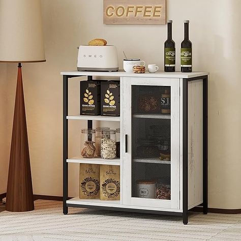 Amazon.com: jajov 27.5'' Coffee bar Cabinet with Storage, Small Corner Coffee Stand Station for Kitchen, Farmhouse Dining Hutch Cabinet, Multipurpose Side Console Table (White) : Home & Kitchen Small Counter Coffee Station, Stand Alone Coffee Bar, Coffee Bar Table Ideas, Coffee Bar Ideas Station Small, Coffee Hutch, Side Console Table, Coffee Bar Table, Coffee Bar Cart, Console Table White