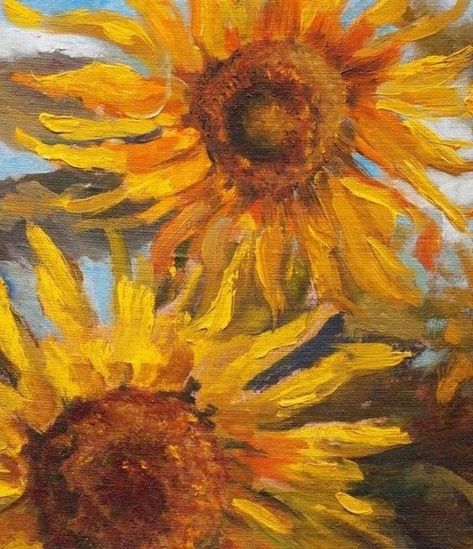 Yellow Sunflowers, Oil Painting, Yellow, Blue