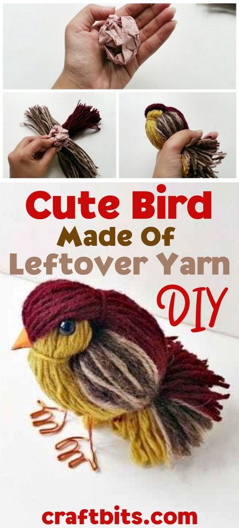 Yarn Crafts For Kids, Easy Yarn Crafts, Leftover Yarn, Diy Yarn Crafts, Yarn Craft, Bird Crafts, Cute Bird, Adult Crafts, Yarn Diy