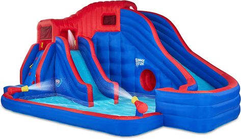 Sunny & Fun Deluxe Adventure Inflatable Water Slide Park – Heavy-Duty for Outdoor Fun - Climbing Wall, 2 Slides & Splash Pool – Easy to Set Up & Inflate with Included Air Pump & Carrying Case Blow Up Water Slide, Kids Water Slide, Blow Up Pool, Inflatable Water Park, Pool Pool, Inflatable Bouncers, Inflatable Slide, Splash Pool, Kid Pool