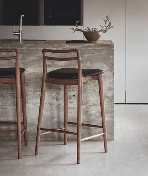 DINING CHAIRS & STOOLS | Dare Studio 2022 Timber Bar Stools, Modern Kitchen Stools, Modern Bar Stools Kitchen, Kitchen Makeover Ideas, Organic Modern Kitchen, Island Bar Stools, Bar Chairs Kitchen, Island Stools, Kursi Bar