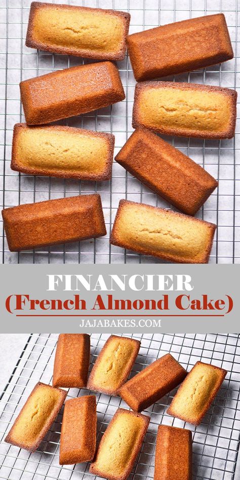 Brown Butter Financier, Almond Flour Pastries, Financier Cake Recipe, Fanciers Desserts, Authentic French Desserts, Friands Recipe Almond, Coffee Pairings Food, French Bakery Recipes, Lemon Financier