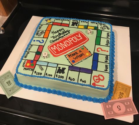 Monopoly board birthday cake! #buttercream #Monopoly #Birthdaycake #Christopher13 #May2019 Monopoly Birthday Cake, Monopoly Cake Ideas, Monopoly Birthday Party, Monopoly Birthday Party Ideas, Monopoly Party Ideas, Monopoly Themed Party, Monopoly Party Decorations, Board Game Cake, Monopoly Cake