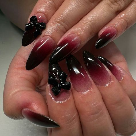 Vampire Nails Gothic Red, Dark Vampy Nails, Short Vampire Nails, Black Coquette Nails, Dark Red And Black Nails, Vampire Nails Designs, Dark Coquette Nails, Vampire Nails Gothic, Dark Feminine Nails