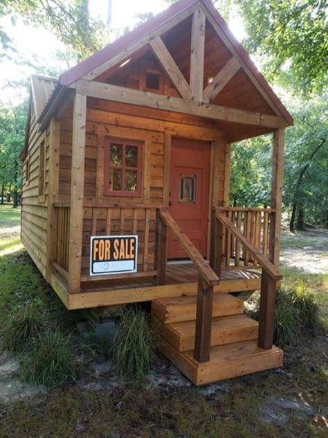 This Breathtaking Cedar Tiny House is a Steal at $28,500 - There are so many stunning rustic tiny houses on the market right now. But when you check out this one which is currently on sale for only $28,500, I think you'll agree that it looks to be one of the best deals you are going to encounter. All Black House Exterior, Black Brick House Exterior, Black Trim Exterior House, Cheap Cabins, Rustic Tiny House, Shed Of The Year, White Exterior Houses, Tiny House Village, Tiny House Exterior