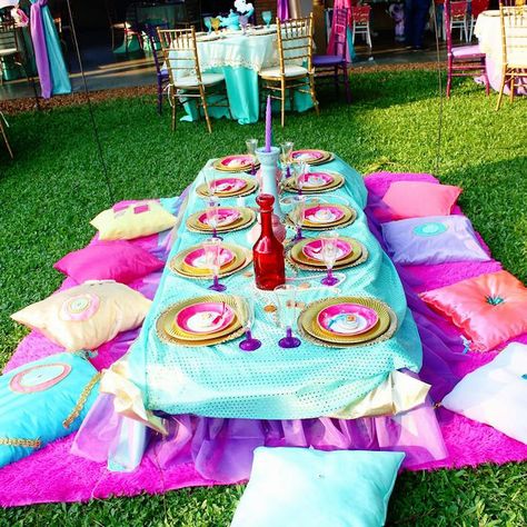 Kid's Dining Table from a Princess Jasmine Birthday Party via Kara's Party Ideas | KarasPartyIdeas.com (28) Jasmine Birthday Party, Princess Jasmine Party, Aladdin Birthday Party, Princess Jasmine Birthday Party, Aladdin Party, Aladdin Princess Jasmine, Princess Jasmine Birthday, Jasmine Party, Aladdin Princess