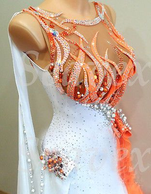 Women Ballroom Rhythm Tango Waltz Dance Dress US 6 UK 8 Orange White Beads Waltz Dance Dress, Tango Dance Dress, Tango Dance, Ballroom Dresses, Ballroom Dancing, Ballroom Dress, Dance Dress, Waltz, White Beads