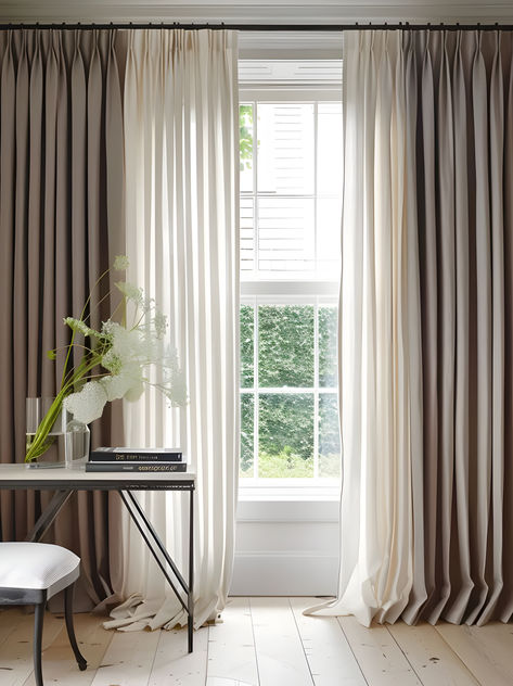 Layered curtains in neutral colours Sheer Curtains With Blinds Living Room, Window Voile Ideas, Voiles And Curtains Together, Venetian Blinds And Curtains Together, 2 Layer Curtains Living Room, Voile And Curtains Together, Curtain Layering Ideas, Curtains Over Shutters, Layering Curtains