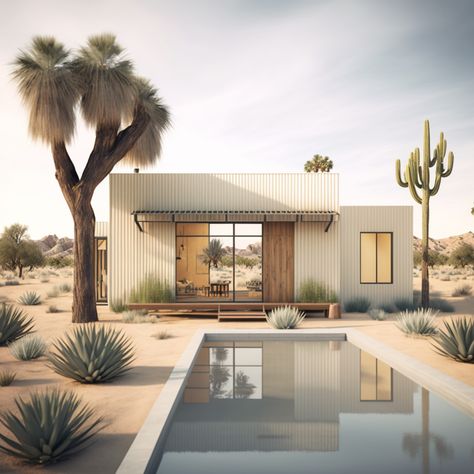 Joshua Tree House Exterior, Desert Small House, Desert Home Architecture, Tiny Desert House, California Desert Home, Desert House Decor, Desert Tiny Home, Desert Home Aesthetic, Arizona Aesthetic Home