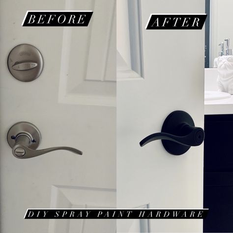 Indoor Door Handles Hardware, Spray Paint Front Door Handle, Spray Painting Hardware, Spray Painting Door Hardware, Spray Paint Doorknobs, Spray Painting Kitchen Hardware, Painting Bathroom Hardware Black, Spray Paint Door Hardware, How To Paint Door Knobs