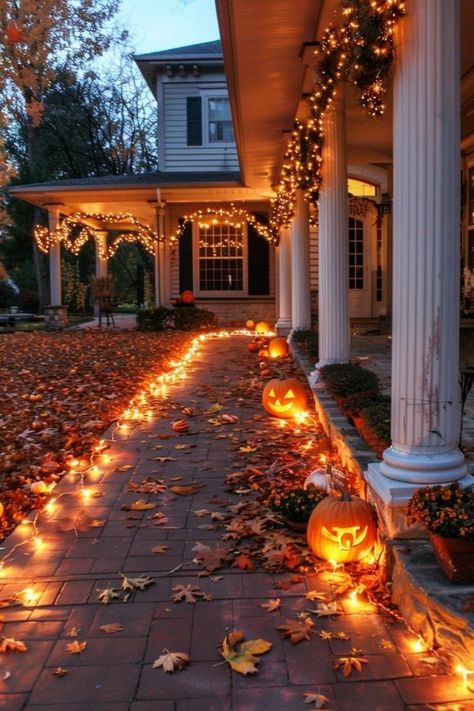 Halloweentown Decor, Halloween House Aesthetic, Hubie Halloween, Halloween Outside, Cozy Halloween, Diy Halloween Decor, Spooky Szn, Fall Outdoor Decor, Halloween Porch