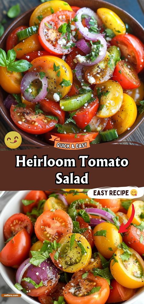 Heirloom Tomato Salad Salad With Heirloom Tomatoes, Sliced Tomato Salad, Tomato Cilantro Salad, Large Tomato Recipes, Fresh Tomato Salads, Tomato Salad Recipes Simple, Fresh Tomatoes Recipes, Tossed Salad Recipes, Heirloom Tomatoes Recipes