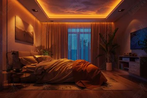 35 LED Strip Ideas for the Bedroom (2024) - LEDYi Lighting Living Room Strip Lighting, Bedroom Mood Lighting Ideas, Indirect Lighting Bedroom, Led Strip Ideas, Led Lights Bedroom Ceiling, Led Strip Lighting Ideas Bedroom, Strip Lights Bedroom, Ambient Lighting Bedroom, Bedroom Mood Lighting