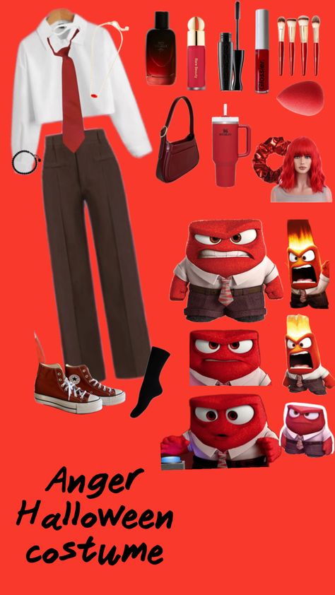 #anger😡💢🌹❤️ Anger Inside Out Makeup, Anger Inside Out Outfit, Anger Inside Out Halloween Costume, Inside Out Outfit Ideas Aesthetic, Anger Inside Out Costume, Inside Out Cosplay, Inside Out Costume, Movie Outfit, Matching Halloween Costumes