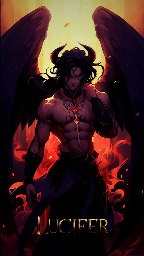 Demon Lover Art, Lord Lucifer Art, Lucifer Anime Art, Fallen Angel Character Art, Lucifer Character Design, Dnd Organization, Demon Lord Art, Hot Lucifer, Lucifer Drawing