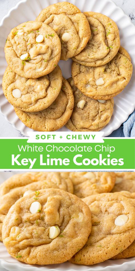 Key Lime Coconut White Chocolate Cookies, Lemon Lime White Chocolate Chip Cookies Valerie Bertinelli, Keylime Cookies White Chocolate, Key Lime Cookies Easy, Key Lime Cookies Recipe, Lemon Lime Cookies, Florida Cookies, Key Lime Dessert Recipes, Key Lime Cookie