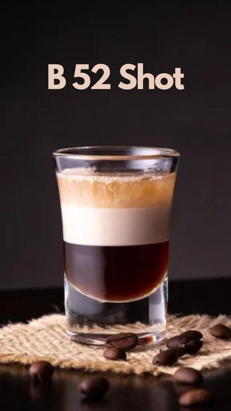 A harmonious blend of coffee liqueur’s deep, rich tones and Irish cream’s silky, creamy texture creates the B-52 cocktail. Last but not least, a dash of orange liqueur brings a tangy brightness for a well-rounded and enjoyable flavor. #B52 #Shot Kahlua Shots, Popular Mixed Drinks, Layered Shots, Kahlua Drinks, Layered Drinks, Kahlua Coffee Liqueur, Desserts In A Glass, Cocktail Shots, Vodka Brands