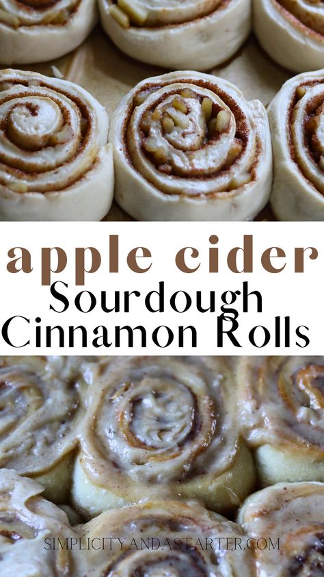 Apple Cinnamon Fall Recipes, Caramel Apple Sourdough Cinnamon Rolls, Sourdough Apple Cider Cinnamon Rolls, Apple Sourdough Cinnamon Rolls, Apple Pie Sourdough Cinnamon Rolls, Sourdough Apple Cider Bread, Fall Sourdough Flavors, Sourdough Apple Crumble, Apple Recipes Sourdough