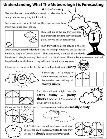 Free printable. Simplified weather glossary for kids.  Defining terms a Meteorologist uses in forecasting sun or clouds. Weather Forecast For Kids, Weather Report For Kids, Weather Unit Study, Weather Experiments, Weather Activities Preschool, Weather Activities For Kids, Teaching Weather, Weather Lessons, Weather Worksheets