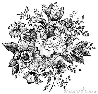 Vintage flower vector illustration by Jodielee, via Dreamstime. Beehive Drawing, Vintage Floral Tattoos, Vector Tattoo, Kunst Tattoos, Floral Tattoo Design, Flowers Tattoo, Vintage Floral Design, Drawing Faces, Floral Drawing