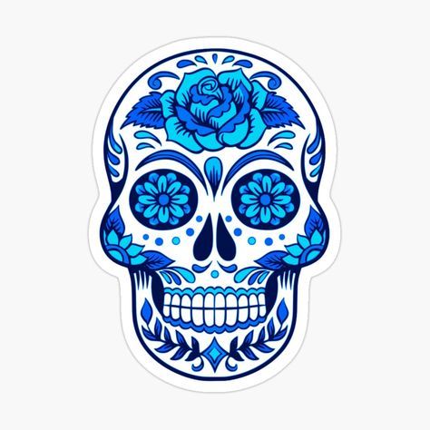 Mexican Skull Tattoos, Neon Skeleton, Sugar Scull, Dia De Los Muertos Decorations Ideas, Skeleton Face, Mexican Skull, Mexican Sugar Skull, Quality Tattoo, Blue Skull