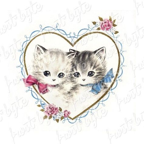 Art Mignon, Vintage Valentine Cards, Valentine Love, Images Vintage, Cat Valentine, Heart Frame, Cat Cards, Cats Cute, Vintage Greeting Cards