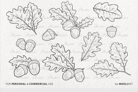 How To Draw Acorns, Acorn Doodle, Ornamental Art, Leaves Doodle, Acorn And Oak, Bead Embroidery Patterns, Oak Leaves, Oak Leaf, Get A Tattoo