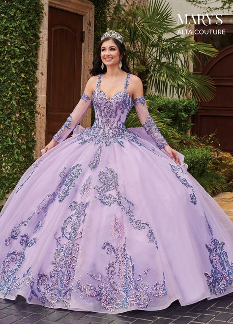 Beaded Strapped Sequin Applique Quinceanera Dress By Mary's Bridal MQ3056 | Mi Padrino Purple Ball Gown, Purple Quinceanera, Quince Dresses Charro, Purple Quince, Quinceanera Collection, Sequin Ball Gown, Quincenera Dresses, Purple Quinceanera Dresses, Dresses By Style