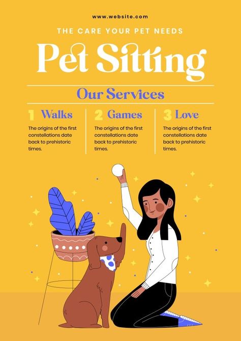 Hand-drawn Pet Sitting Services Poster Animal Care Poster, Dog Sitting Poster Ideas, Pet Sitter Flyer, Dog Walking Poster Ideas, Dog Sitting Flyers, Animal Poster Design, Pet Business Ideas, Pet Sitting Flyer, Dog Walker Flyer