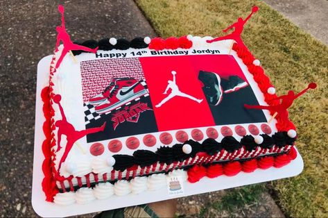 Air Jordan Birthday Cake, Sneaker Cake Ideas, Jordan Birthday Cake, Bulls Cake, Michael Jordan Cake, Chicago Bulls Cake, Jordan Cake, Truck Birthday Cakes, 12th Birthday Cake