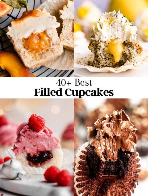 These filled cupcakes recipes are a delightful twist on the classic cupcake, offering a surprise burst of flavor in every bite. Gourmet Cupcakes Flavors, Cupcake Recipes Unique, Cupcakes Rellenos, Gourmet Cupcake Recipes, Fruity Cupcakes, Holiday Recipes Christmas Desserts, Savory Cupcakes, Christmas Cupcakes Recipes, Specialty Cupcakes