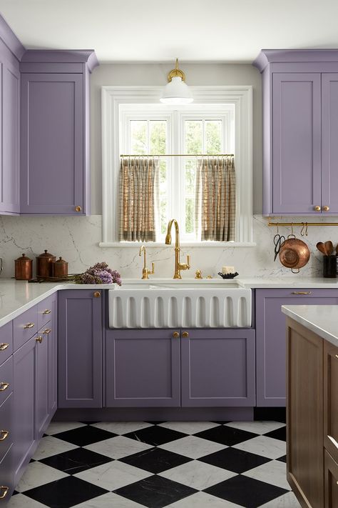 The Next Big Kitchen Cabinet Color Is… Lavendar Kitchen, Purple Kitchen Cabinets, Lilac Kitchen, Purple Cabinets, Lavender Kitchen, Red Kitchen Cabinets, Kitchen Cabinet Color, Purple Kitchen, Cabinet Color