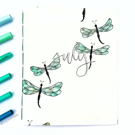 Dragonfly Bujo Theme, Bullet Journal Cover Page Ideas, Bullet Journal Layout Templates, Journal Cover Page Ideas, Butterfly Journal, Cover Page Ideas, Journal Cover Page, May Bullet Journal, March Bullet Journal