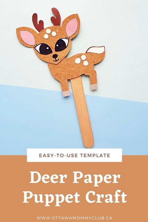 This deer paper puppet craft brings some good old fashioned 2-D fun to your menagerie of popsicle stick puppets. It’s easy and fun to make these little deer and you will love using them to tell fun stories of the holidays or put on puppet shows set in the woods. #kidscrafts #puppet #papercraft #puppetcraft #craft #deer #reindeer Deer Crafts Diy, Stick Puppet Ideas, Deer Craft For Kids, Stick Puppets For Kids, Popsicle Stick Puppets, Deer Crafts, Animal Paper Craft, Deer Craft, Paper Craft Ideas For Kids