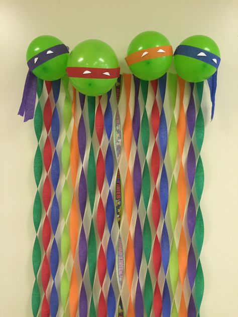 Ninja Turtle Diy Decorations, Diy Ninja Turtle Pinata, Tmnt Diy Decorations, Ninja Turtle Birthday Party Favors, Ninja Turtle Balloon Ideas, Teenage Mutant Ninja Turtles Theme Party, Ninja Turtles Birthday Party Ideas Decorations Diy, Ninja Turtle Fourth Birthday, Ninja Turtle Birthday Party Decorations