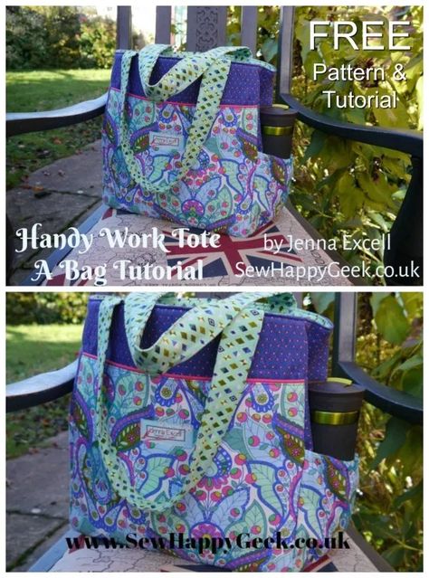 Quilted Purse Patterns Free, Work Bag Pattern, Tote Bag Tutorials Step By Step, Free Bag Patterns To Sew, Easy Tote Bag Pattern Free, Bag Free Sewing Pattern, Purse Sewing, Easy Bag, Tote Bag Pattern Free