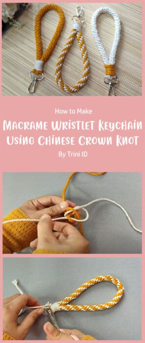 5 DIY Macrame Wristlet Keychain Free Tutorial Ideas - Carolinamontoni.com Macrame Keyrings, Chinese Crown, Wristlet Tutorial, Diy Macrame Plant Hanger Easy, Crochet Keychain Ideas, Crown Knot, Macrame Wristlet Keychain, Crochet Lanyard, Wristlet Patterns